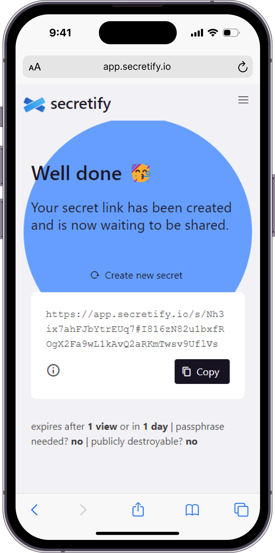 Copy your secret link